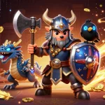 Win big at go8 com with an exciting scene of a Viking wolf warrior and friends in a dynamic casino atmosphere.