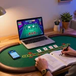 Online gaming scene with a player using the nhà cái xx88 platform for live blackjack.