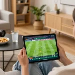 Socolive streaming live soccer matches on a tablet in a cozy living room.