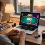 Player strategizing on bom88 during an exciting live poker game at home.