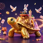 Experience thrilling gaming action at ok365 with a whimsical golden tortoise casino scene.