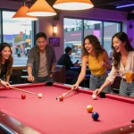 Friends enjoying pool tables Mississauga in a vibrant sports bar