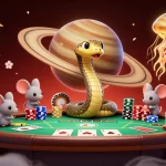 Sunwin showcases a vibrant gambling scene with mice betting on a roulette wheel in space.