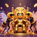 LUCK8 reveals a vibrant 3D casino scene with a bee mob boss among sparkling gambling elements.