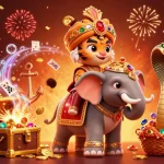 Play exciting casino games with 888new's vibrant, engaging 3D illustration of a majestic maharaja and his companions.