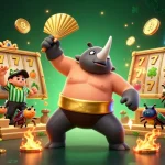 Experience dynamic gaming action at DN88 with a 3D cartoon illustration of beetle champions and slot game elements.