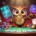 Engage with QS88's thrilling casino atmosphere featuring a time-traveler owl and poker elements.