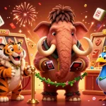 Experience excitement at trang chủ kuwin with a vibrant casino scene featuring a woolly mammoth bouncer and a VIP saber-tooth tiger.