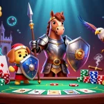 Engage with ONE88's thrilling poker action featuring epic characters and vibrant casino elements.