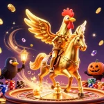 Experience ONE88 in a vibrant casino scene with a golden rooster and thrilling game elements.
