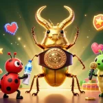 Engage with JW88 link as the giant golden stag beetle battles on a colorful gaming stage filled with excitement.