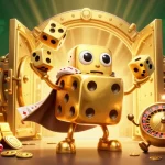 The rich scene depicts Kèo nhà cái with animated golden dice golem and jewels, showcasing thrilling sports betting dynamics.