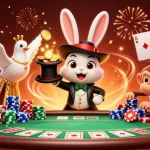 Experience magic and excitement with vk88 at this vibrant poker scene filled with colorful chips and enchanting characters.